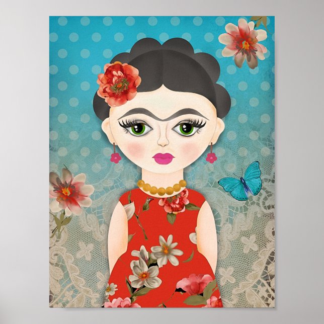 Little Frida Illustration Impressão Poster (Frente)