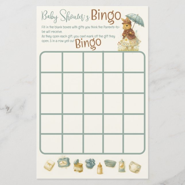 Little Girl Rustic Bunny Baby Shower Bingo (Frente)