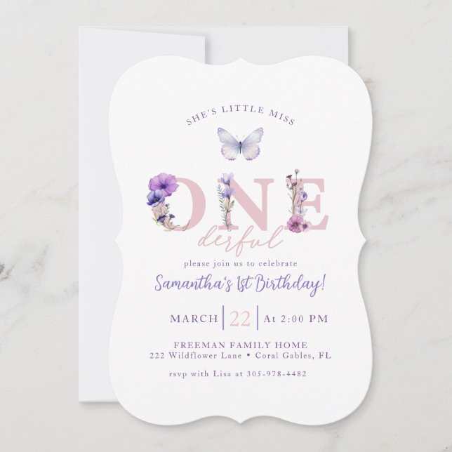 Little Miss ONEderful Pink Wildflower 1st Birthday (Frente)
