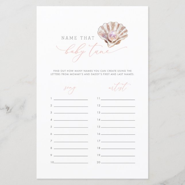 Little Pearl Name That Baby Tune Baby Shower Game (Frente)