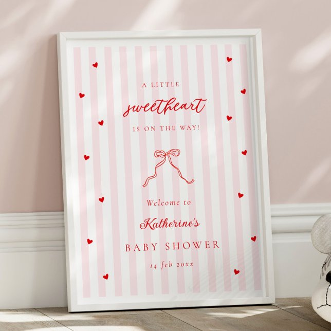 Little Sweetheart Bow Baby Shower Welcome Poster (Criador carregado)