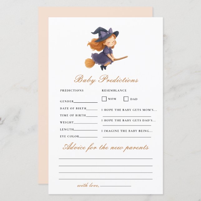 Little Witch Baby Shower Prediction Advice Game (Frente/Verso)