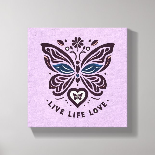 Live Life Love Butterfly Canvas Wall Art (Frente)