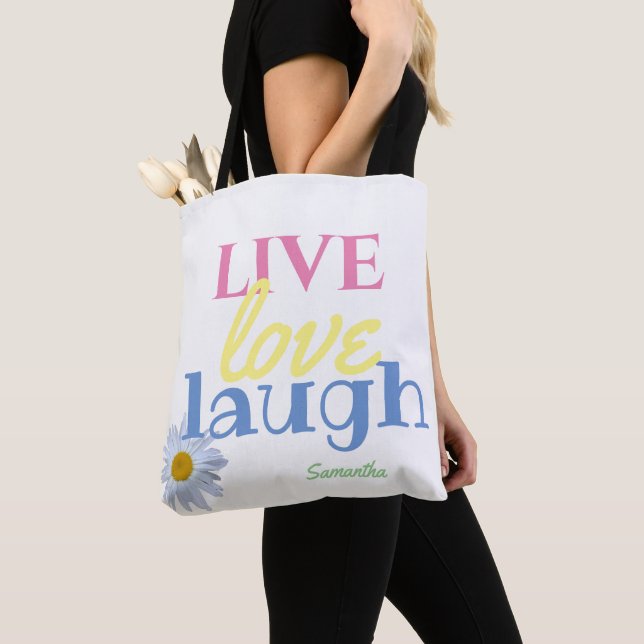 Live Love Laugh Branca Branca Tote Bag (Close Up)