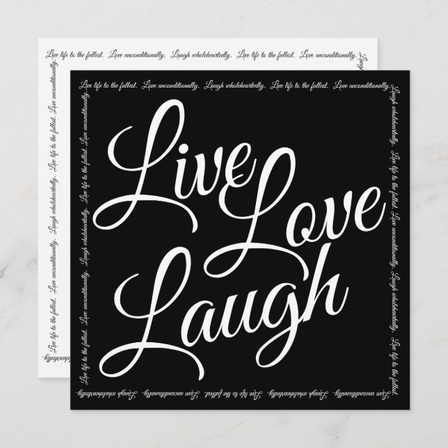 Live Love Laugh Elegante White Script Black Card (Frente/Verso)