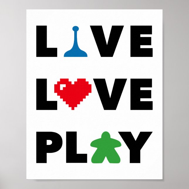 Live, Love, Play Black Text Impressão (Frente)