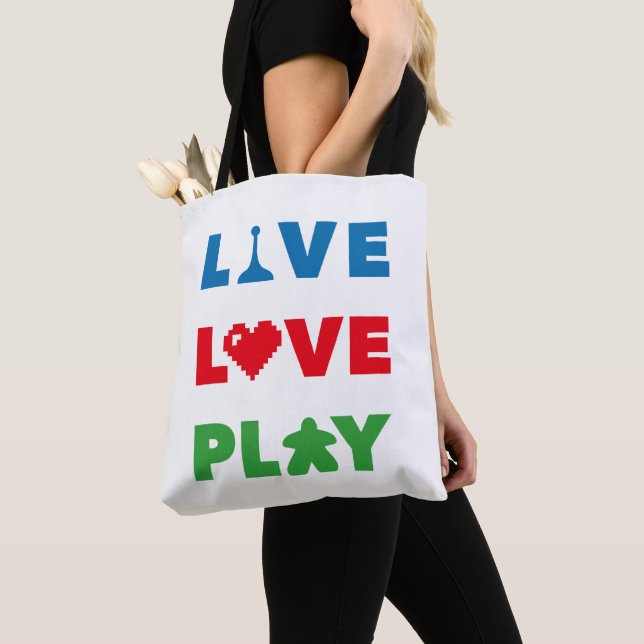 Live, Love, Tocar Bolsa Branco Colorido (Close Up)