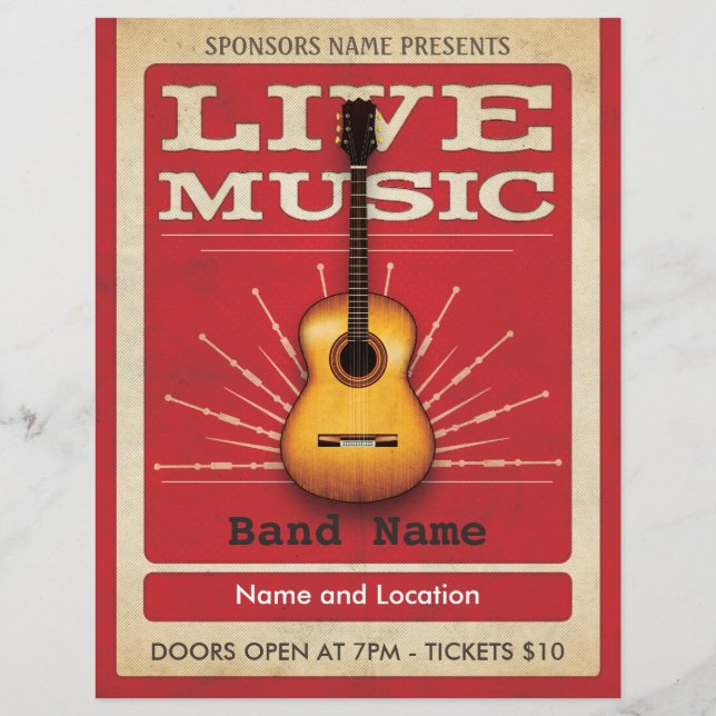 Live Music Acoustic Guitar Flyer Red (Verso)