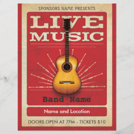 Live Music Acoustic Guitar Flyer Red