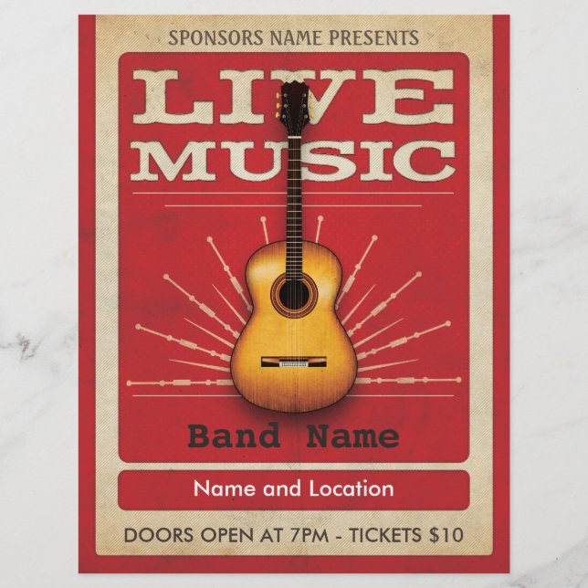 Live Music Acoustic Guitar Flyer Red (Verso)
