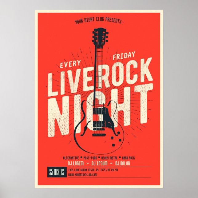 Live rock night music Poster Announcement (Frente)