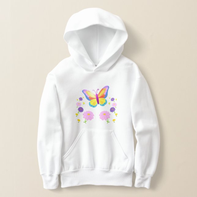 Lively Butterfly and Flowers Kids' Hoodie (Postura )