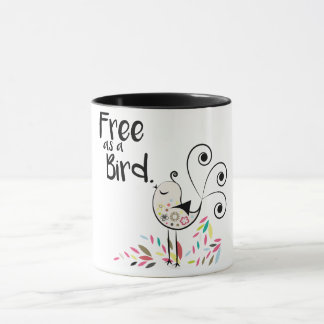 Livre bonito como uma caneca de café do pássaro