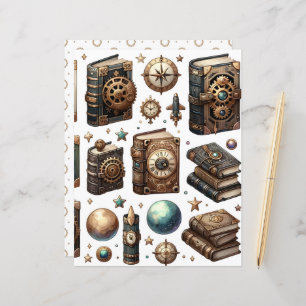 Livro Celestial Steampunk Ephemera Scrapbook Paper