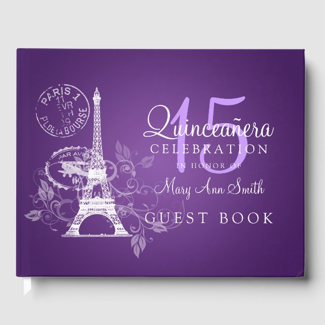 Livro Convidado Quinceanera Party Paris Puro (Frente)