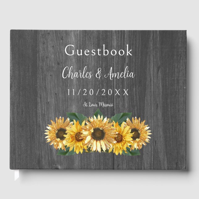 Livro Convidado Rustic Weathered Sunflower (Frente)