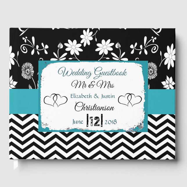 Livro de Casamento de Corações Azuis e Pretos (Frente)