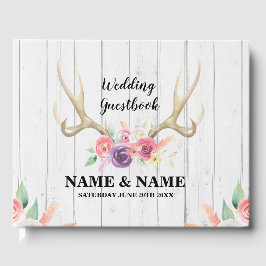 Livro De Casamento Stag Antler Wood Floral Rustic