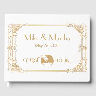 Livro de Convidado da Arte de Vintagem Dourada e B