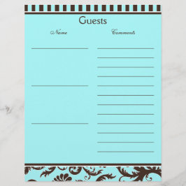 Livro de Convidado de Aqua, Castanho, Stripe Branc