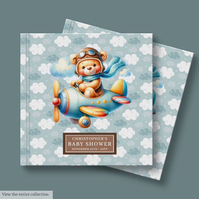 Livro de Convidado do Piloto de Urso de Teddy Ador (Adorable Teddy Bear Pilot Baby Shower Guest Book Custom)