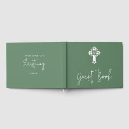 Livro de Convidado Floral Cross Christening Fern G