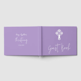 Livro de Convidado Floral Cross Christening Lilac