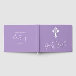 Livro de Convidado Floral Cross Christening Lilac