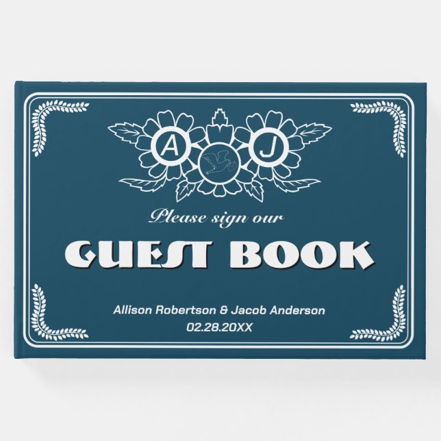 Livro de Convidados de Casamento Azul e Branco do  (Frente)