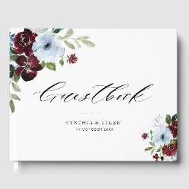 livro de convidados de casamento azul empoeirado