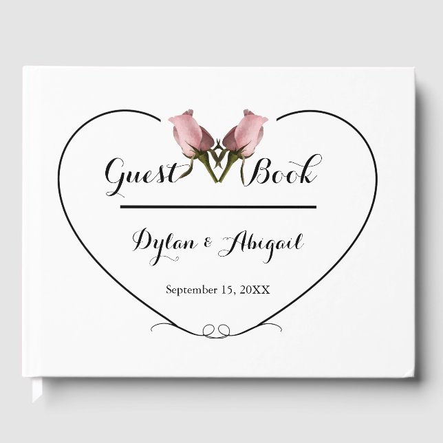 Livro de Convidados de Casamento com 2 Rosas Rosa  (Frente)