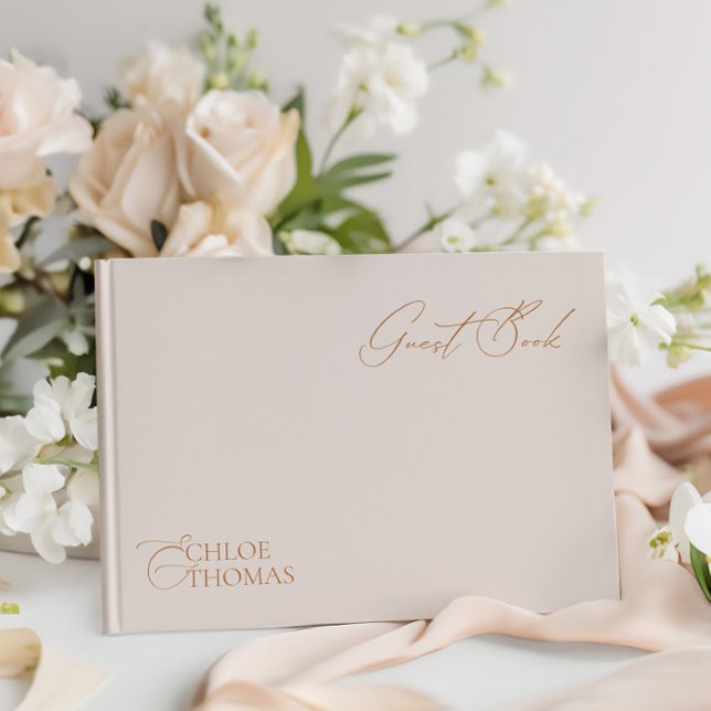 Livro de Convidados de Casamento de Cor Pearl Míni (Elegant Minimlaist Pearl Color Wedding Guest Book)