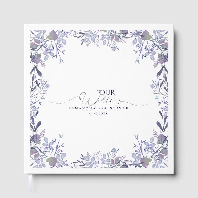 Livro de Convidados de Casamento de Flor Roxo Eleg (Frente)