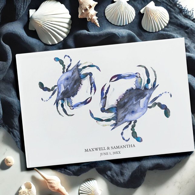 Livro de Convidados de Casamento de Praia Blue Wat (beach wedding guest book watercolor crabs by Victoria Grigaliunas Do Tell A Belle)