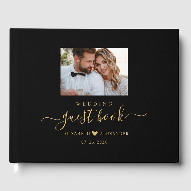 Livro de Convidados de Casamento Dourado Simples E (Frente)