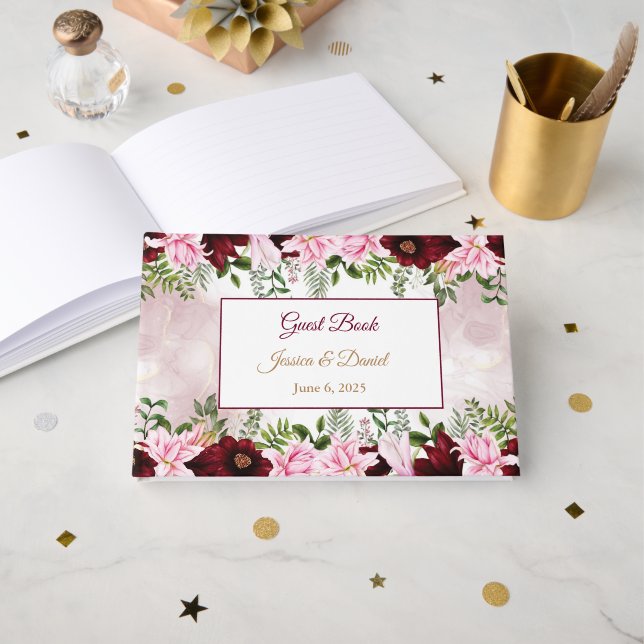 Livro de Convidados de Casamento Floral (Frente aberta)