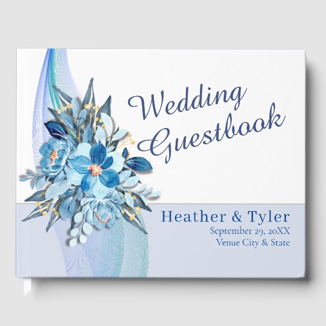 Livro de Convidados de Casamento Floral Azul (Frente)