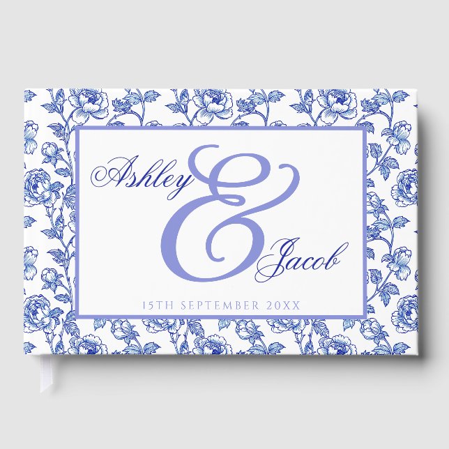 Livro de Convidados de Casamento Floral Azul Elega (Frente)