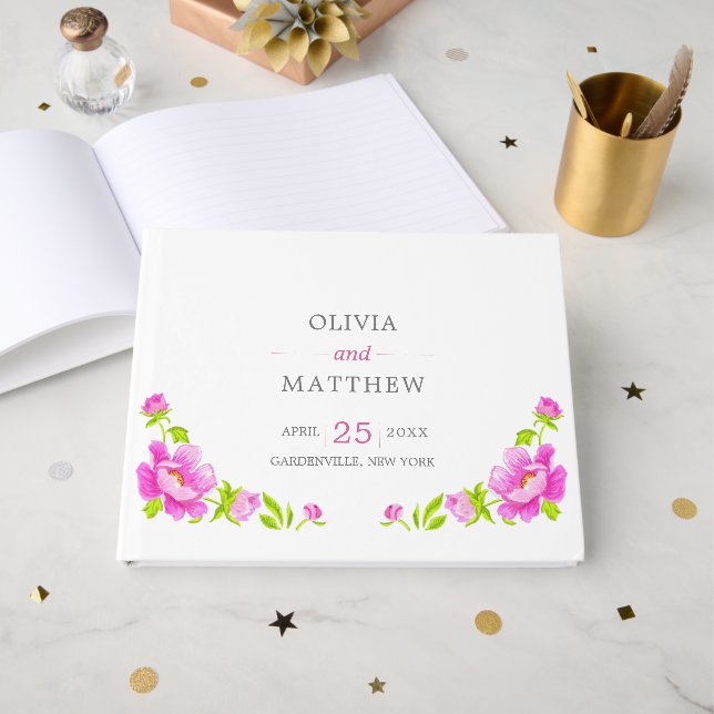 Livro de Convidados de Casamento Floral de Peões R (Frente aberta)