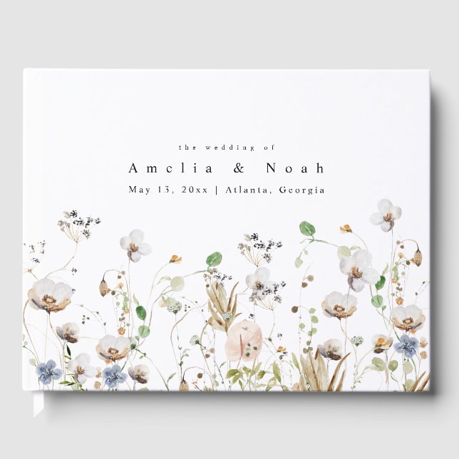 Livro de Convidados de Casamento Floral Watercolor (Frente)