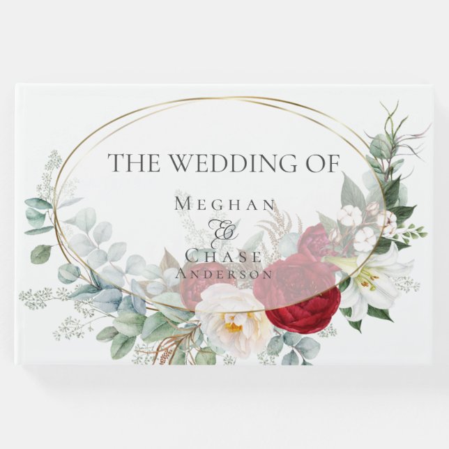 Livro de Convidados de Casamento | Ivory Burgundy  (Frente)