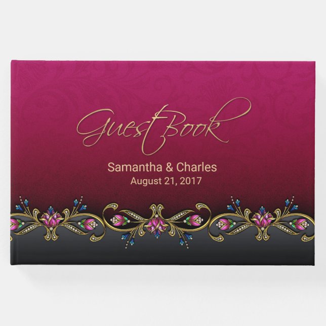 Livro de Convidados de Casamento Vermelho Elegante (Frente)