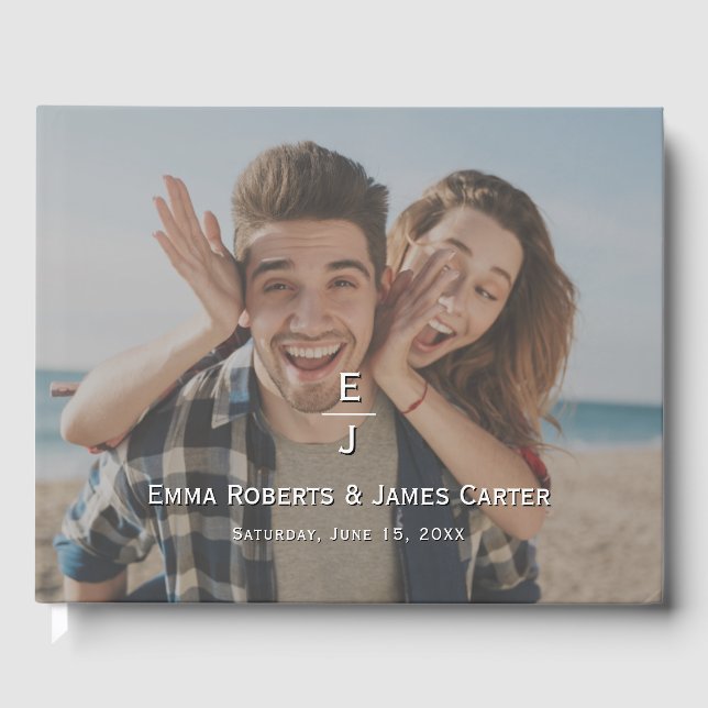 Livro de Convidados de Fotos do Monograma Moderno (Frente)