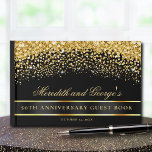 Livro de Convidados do 50º Aniversário do Dourado<br><div class="desc">Livro de Convidados do 50º Aniversário do Glitter Negro e Dourado é fácil de personalizar com os nomes dos casais,  data de casamento e 50 anos maravilhosos ou outra mensagem ou citação personalizada nas costas.</div>