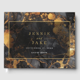 Livro de Convidados do Casamento de Mármore Dourad