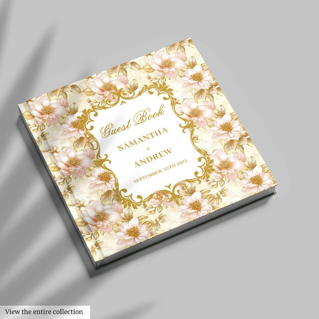Livro de Convidados do Casamento Dourado Elegante  (Elegant Blush Gold Wedding Guest Book)