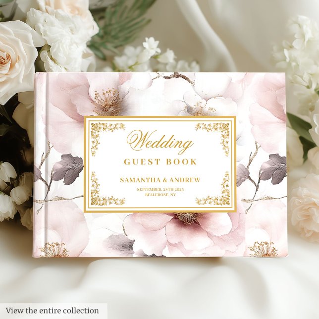 Livro de Convidados do Casamento Elegante Dourado  (Modern Blush Ivory Gold Elegant Wedding Guest Book

)