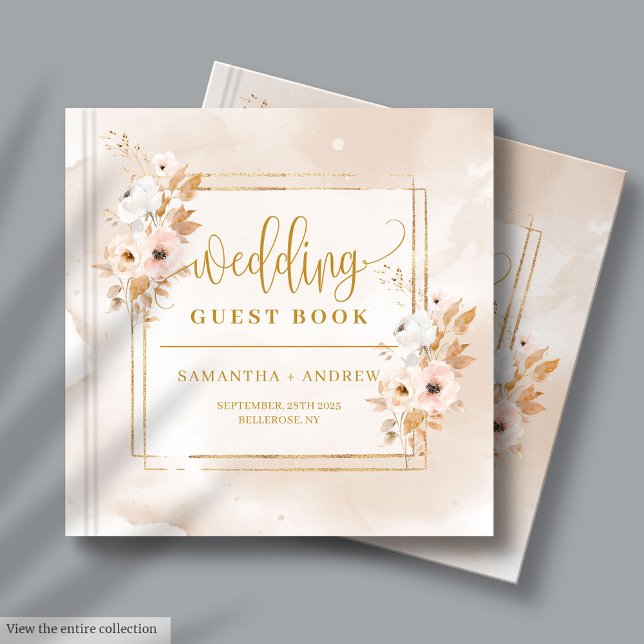 Livro de Convidados do Casamento outono Dourado Ro (Rustic Blush Pink Gold Fall Wedding Guest Book)