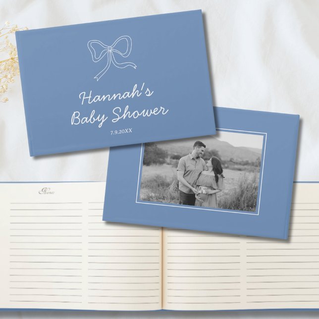 Livro de Convidados do Chá de fraldas Personalizad (Dusty Blue Bow Personalized Baby Shower Guest Book)
