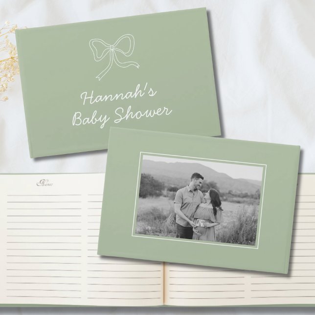 Livro de Convidados do Chá de fraldas Personalizad (Sage Green Bow Personalized Baby Shower Guest Book)